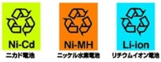 「リチウムイオン電池」「ニッケル水素電池」「ニカド電池」のリサイクルマーク