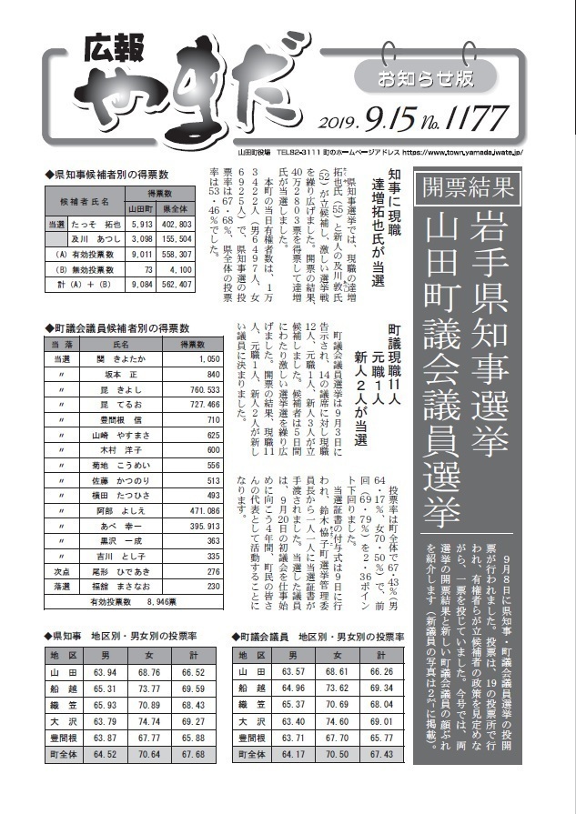 PDF　広報やまだ　令和元年９月15日号